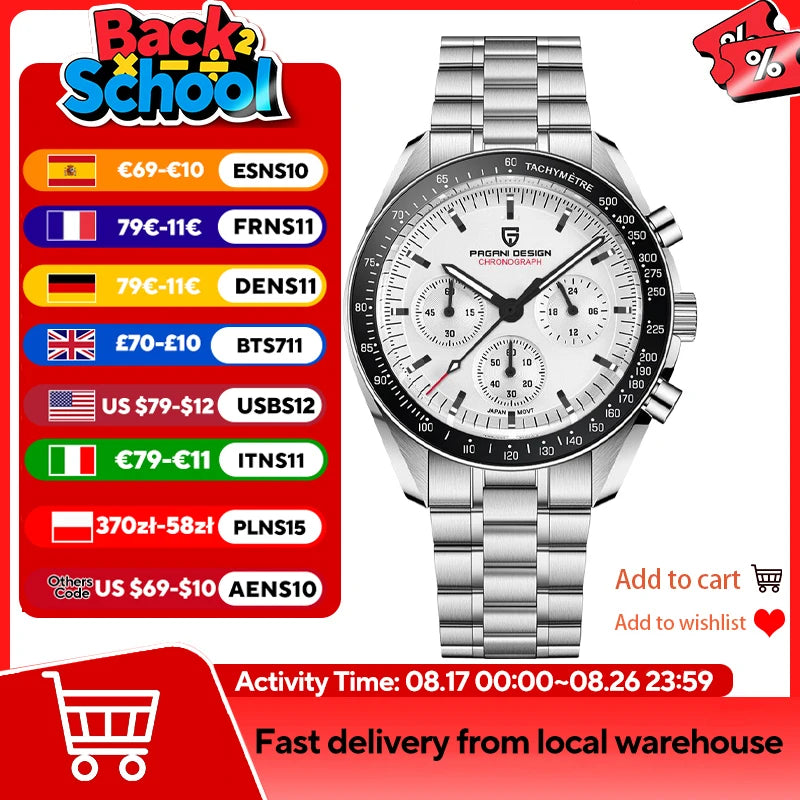 PAGANI DESIGN 2026 New V5 PD1701 Men's Watches Luxury Quartz Watch Men Sport Speed Chronograph AR Sapphire Glass 100M Waterproof